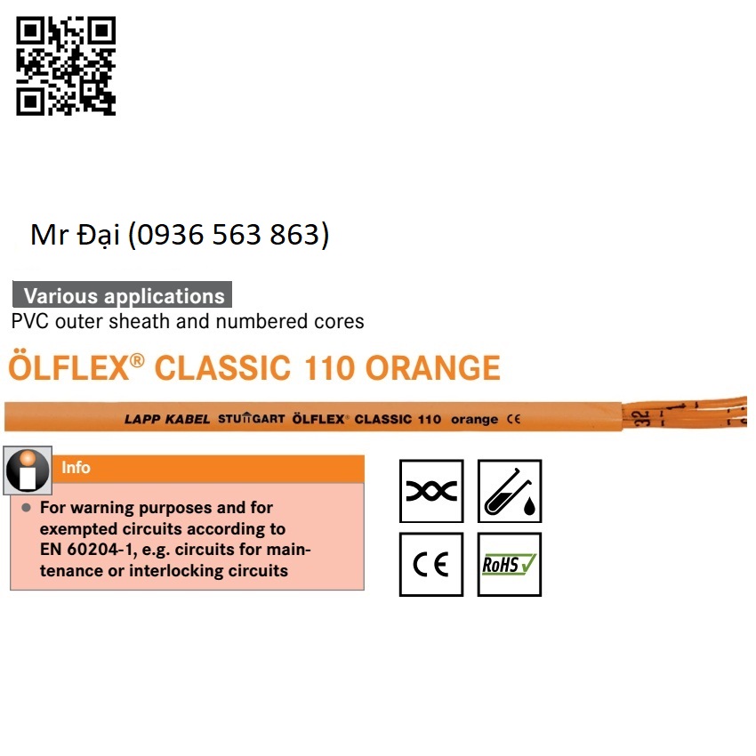 Cáp LAPP KABEL ÖLFLEX CLASSIC 110 ORANGE | 300/500V 